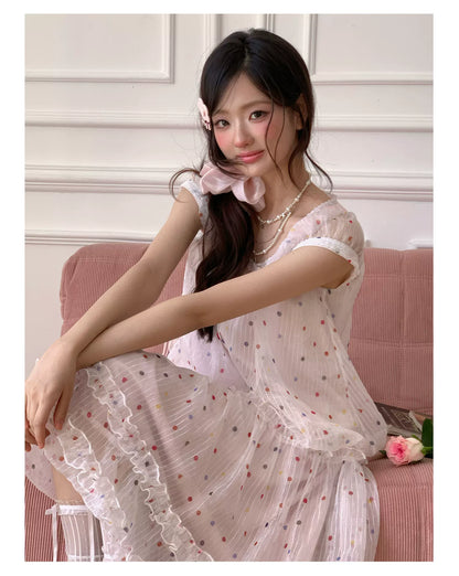 “Strawberry Boba Daydream” Pink Polka Dot Bubble Skirt Set