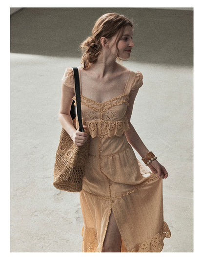 "Where May Meets the Sea" Cinnamon Pink Ruffle Tiered Maxi Dress