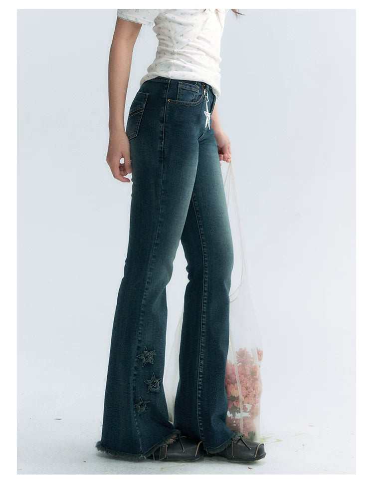 "Vintage Stardust" Star Embroidered Flared Jeans