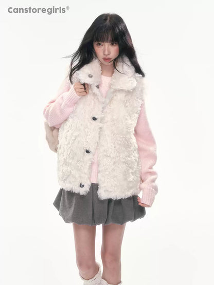 [CAN] Reversible Quilted Vest with Faux Fur Trim