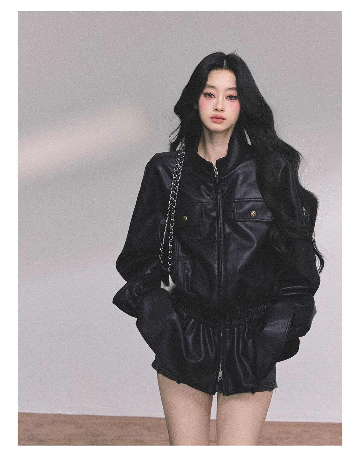 AOMALM - Burgundy PU Suede Jacket & A-Line Shorts Set