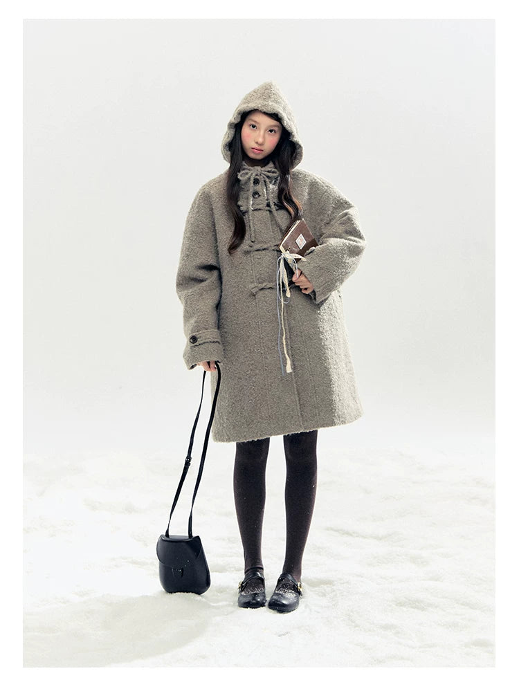 "Pinecone Post" Frost Gray Hooded Down Duffle Coat