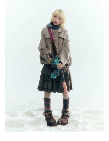 Short Cocoon Wool-Blend Coat (Taro Purple / Oatmeal Gray)