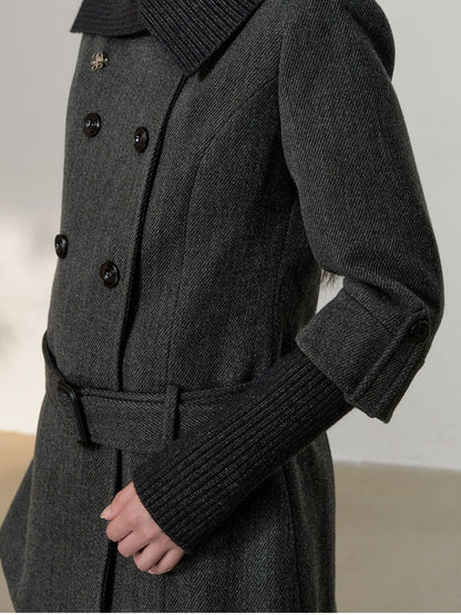 Soote Season - British Deep Gray Knit-Collar Wool-Blend Long Dress