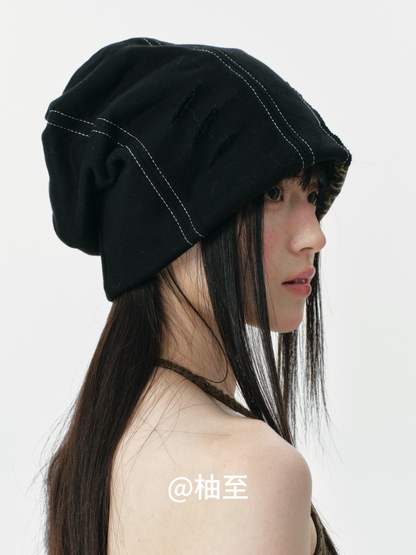 Leopard Patchwork Headscarf Beanie – Korean Style Slouchy Cap