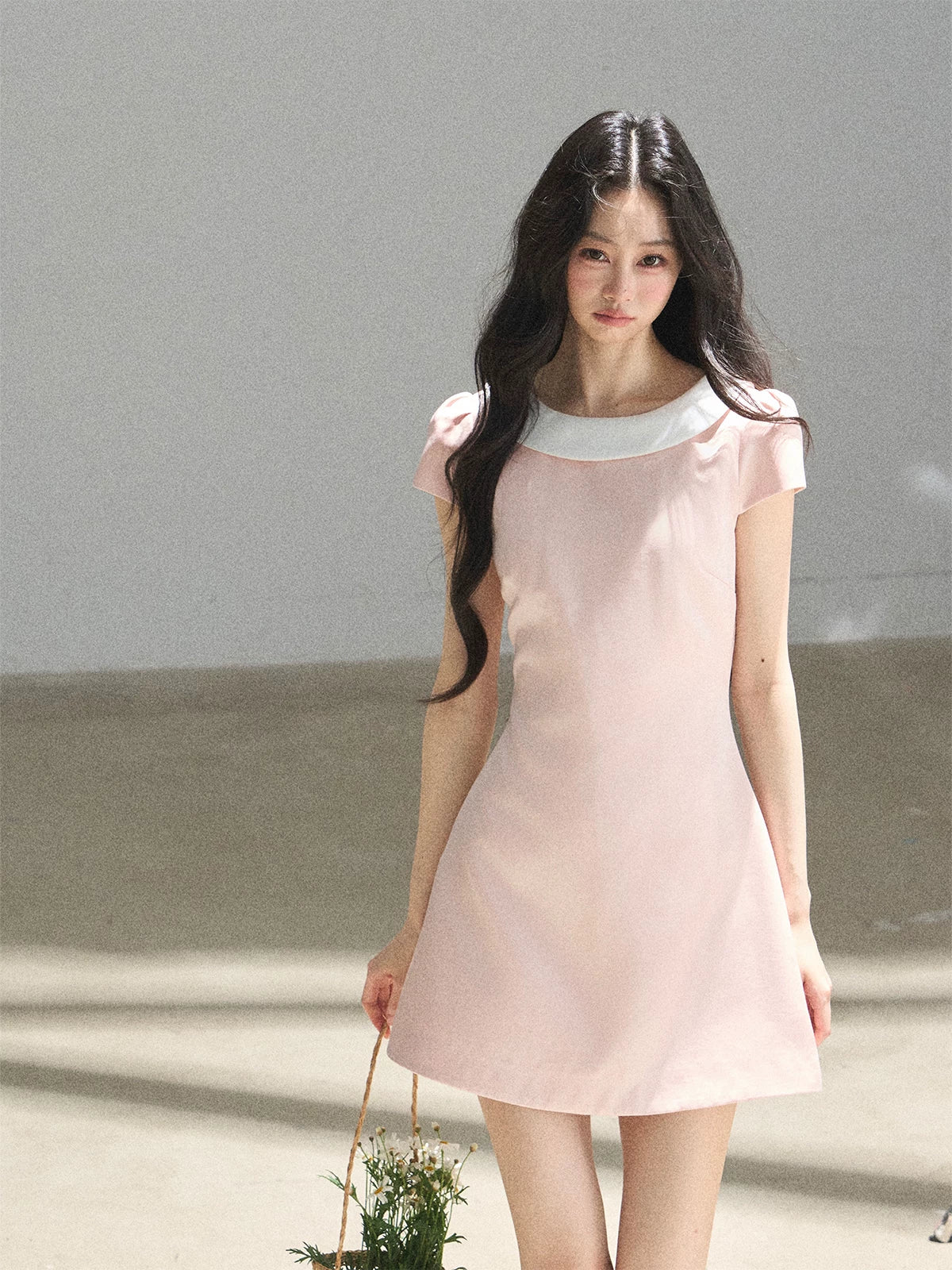 "First Bloom" Pink Mist Satin Puff Mini Dress
