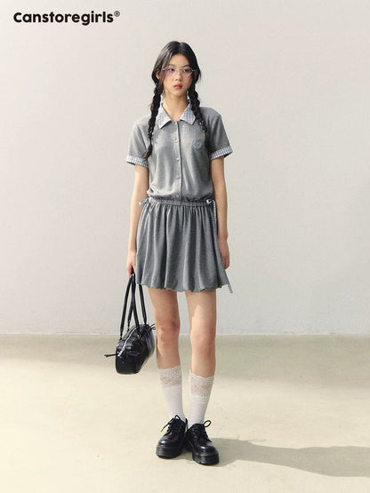 "Ivy Crest Letter" Plaid Panel Bubble Mini Dress LL2026031