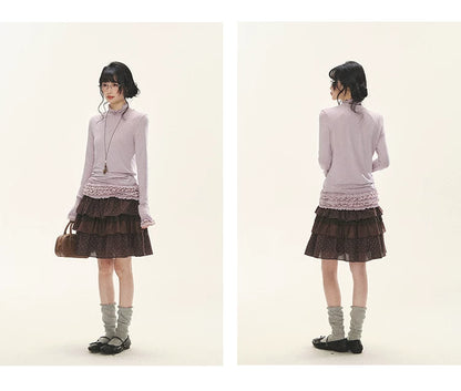 "Misty Ripples" Misty Lavender Lace Mock Neck Knit Top