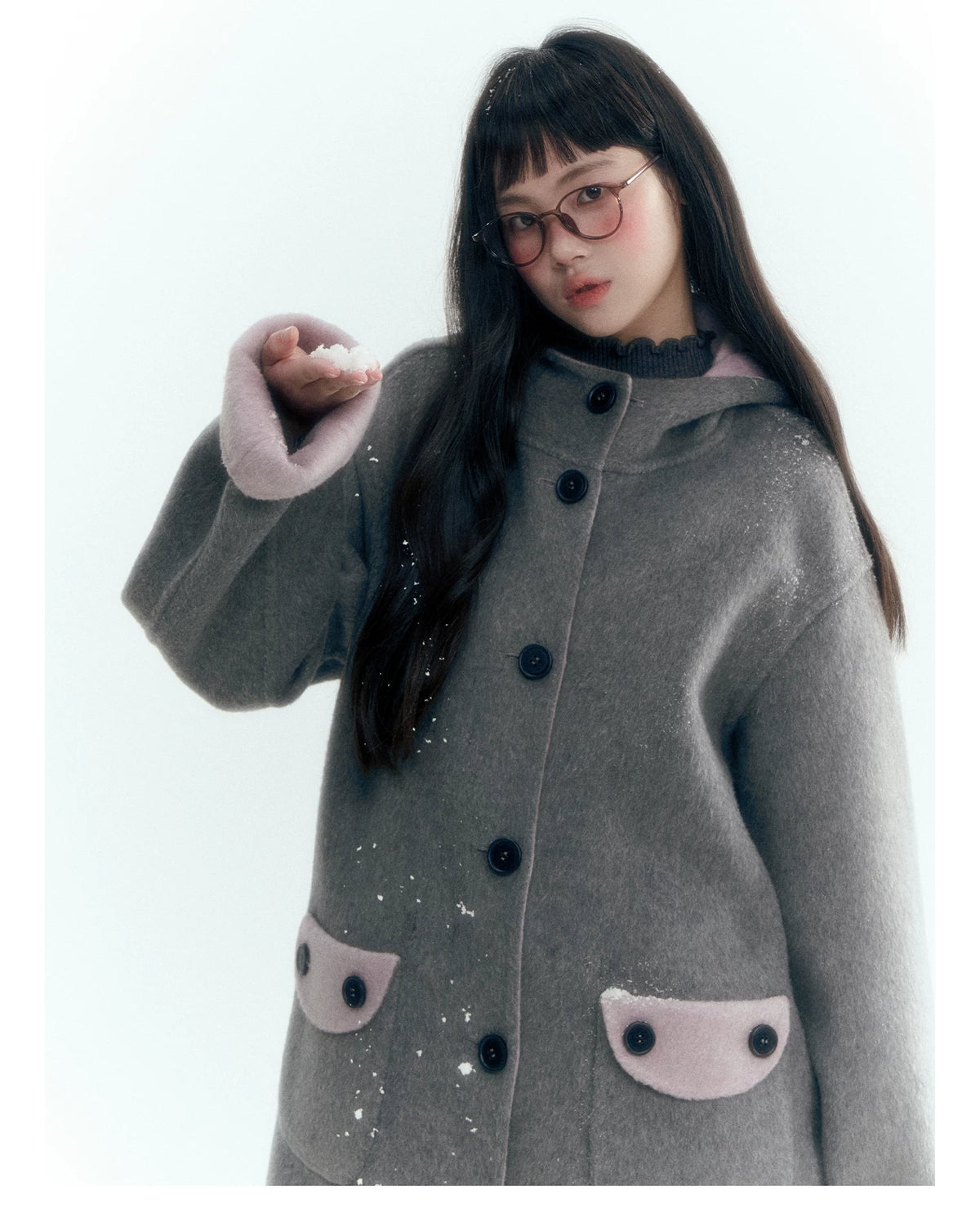 Horridale - Purple and Gray Reversible Hooded Wool Coat