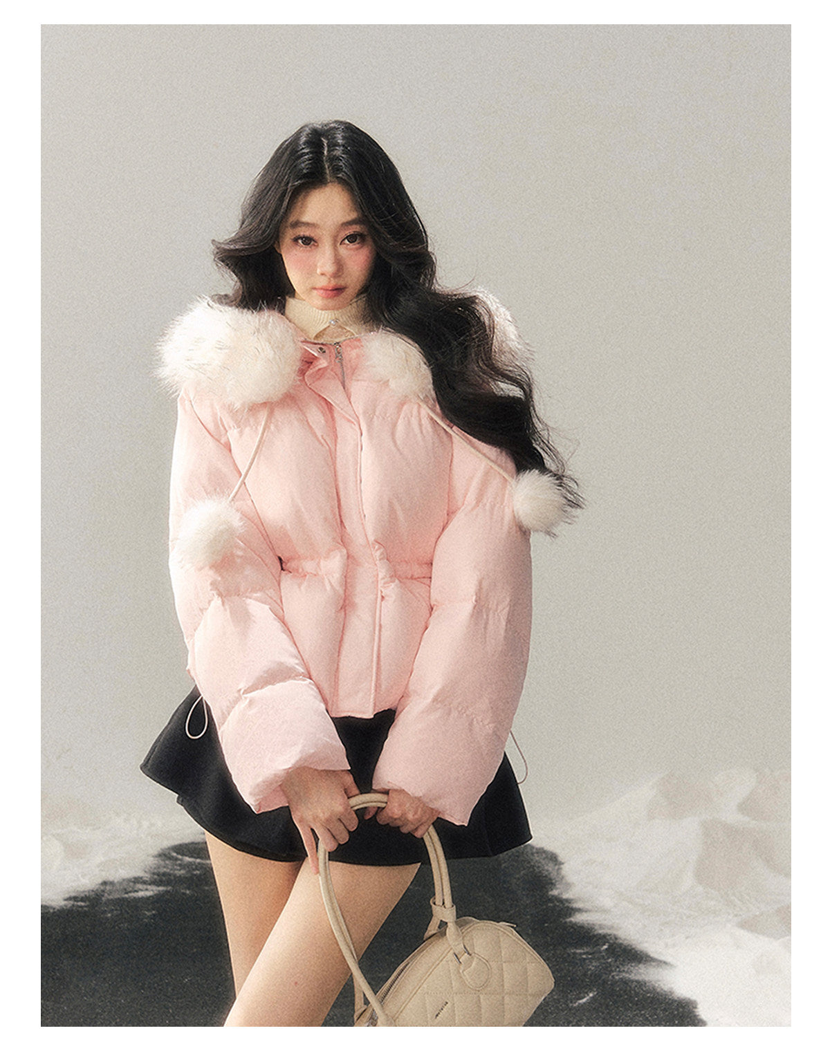 少也眼 "Snowfall on Her" White Duck Down Jacket – Soft Blush Edition