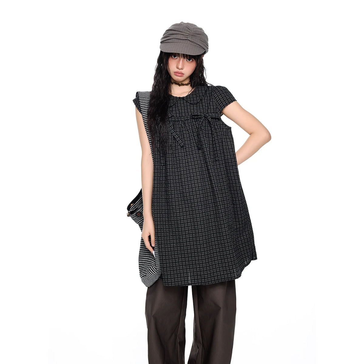 EZEK | Peter Pan Collar Gingham Shirt with Bubble Sleeves
