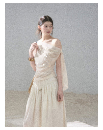 “Frosted Kiss” Dutch Cheese Crystal Mesh Sleeveless Top