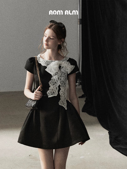 "A River Woven by Moonlight" Rich Black Lace Cocktail Mini Dress