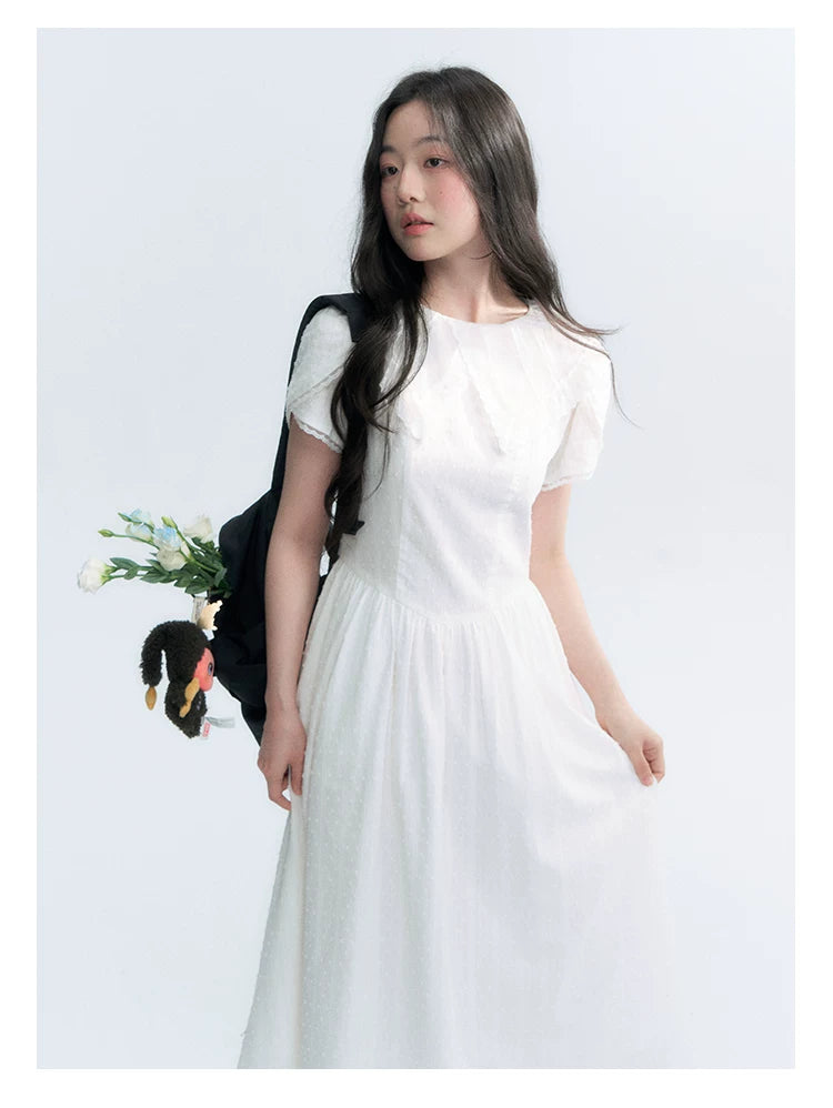 "Moonlight Sonata" White Petal Sleeve Midi Dress