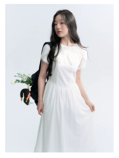 "Moonlight Sonata" White Petal Sleeve Midi Dress