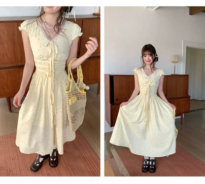 [RF] “Butter Peach Blossom” Goose Yellow Floral Maxi Dress