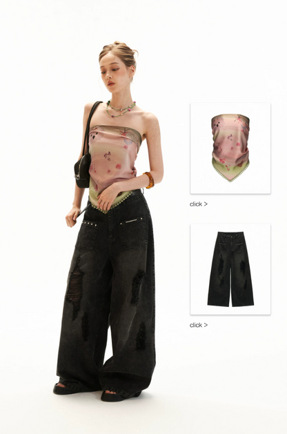 Pink Swirl Scarf-Hem Reversible Tube Top