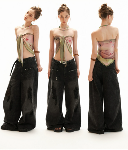 Pink Swirl Scarf-Hem Reversible Tube Top