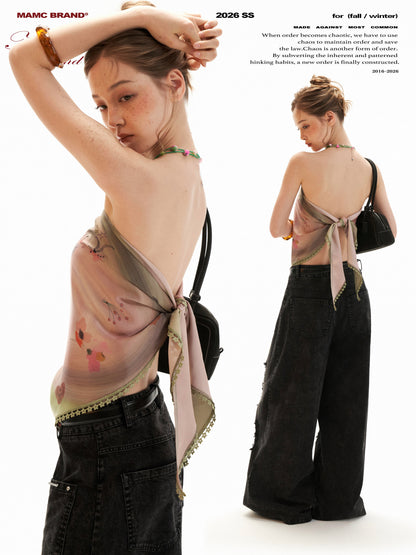 Pink Swirl Scarf-Hem Reversible Tube Top