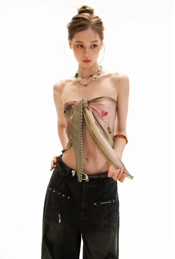 Pink Swirl Scarf-Hem Reversible Tube Top
