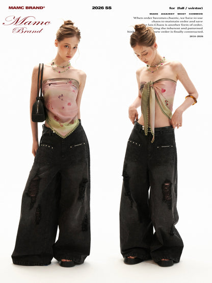 Pink Swirl Scarf-Hem Reversible Tube Top