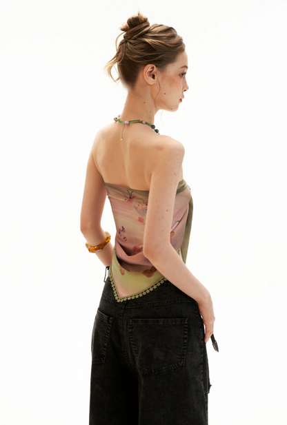 Pink Swirl Scarf-Hem Reversible Tube Top