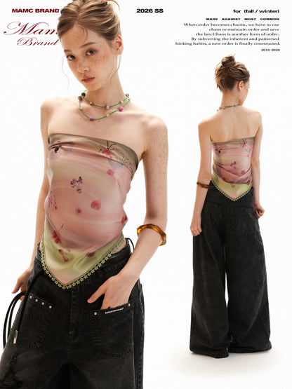 Pink Swirl Scarf-Hem Reversible Tube Top