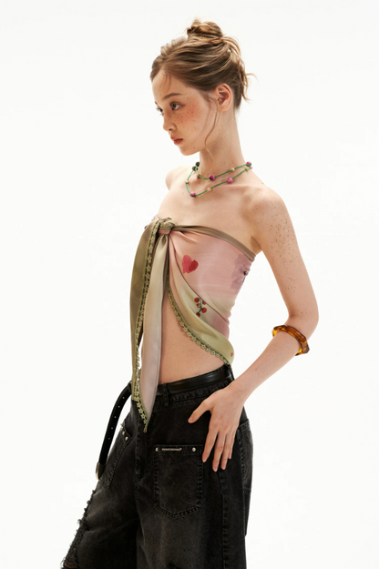 Pink Swirl Scarf-Hem Reversible Tube Top