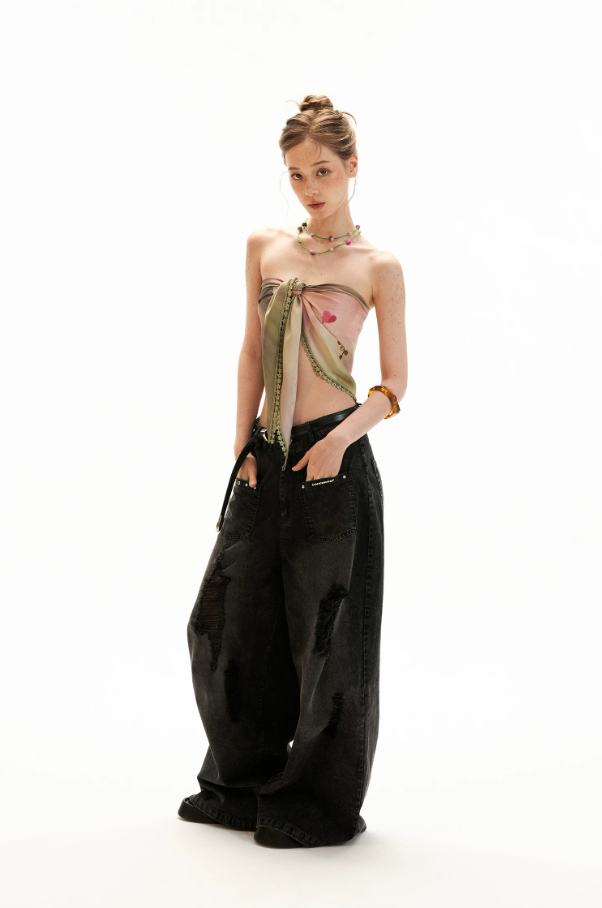 Pink Swirl Scarf-Hem Reversible Tube Top