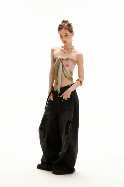 Pink Swirl Scarf-Hem Reversible Tube Top
