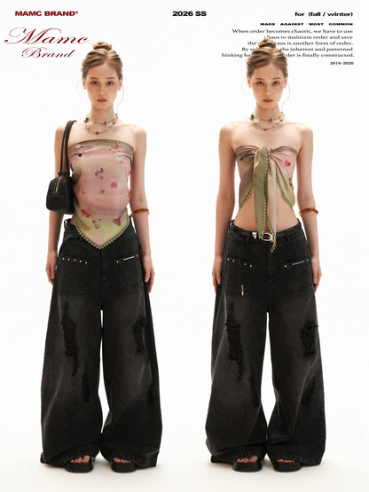 Pink Swirl Scarf-Hem Reversible Tube Top