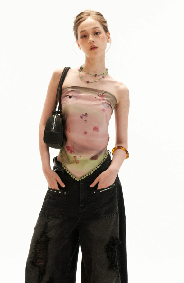 Pink Swirl Scarf-Hem Reversible Tube Top