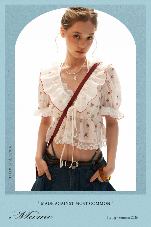 Polka Floral Ruffle Tie Puff Sleeve Top