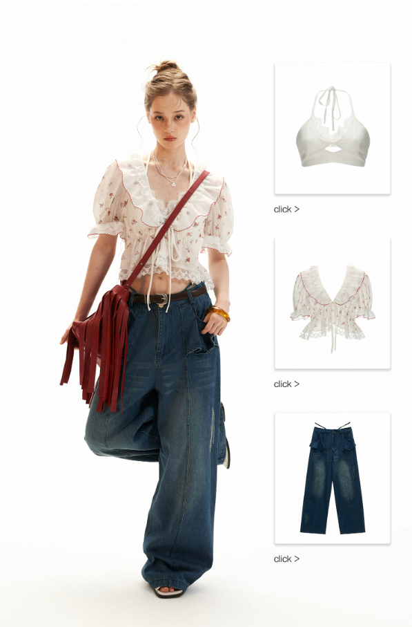 Polka Floral Ruffle Tie Puff Sleeve Top