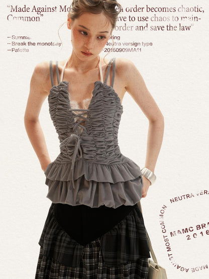Ruched Ribbon Corset Cami Set WE995