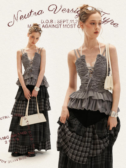 Ruched Ribbon Corset Cami Set WE995