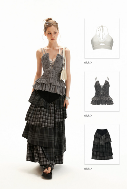 Ruched Ribbon Corset Cami Set WE995