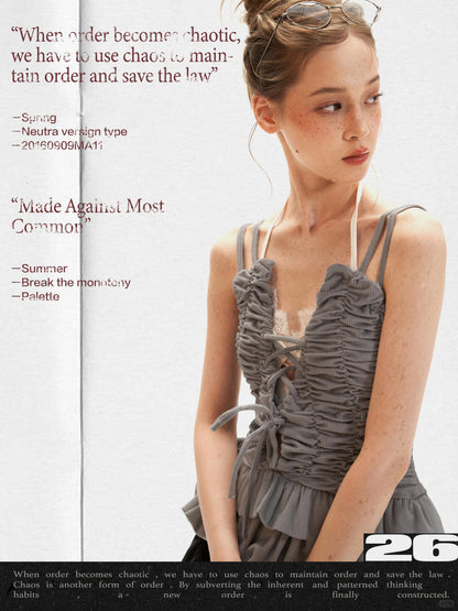 Ruched Ribbon Corset Cami Set WE995