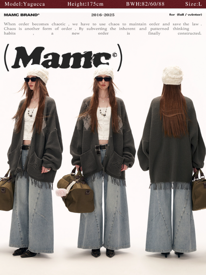 MAMC - Fringe-Appliqué Loose Knit Cardigan – Gray WE811