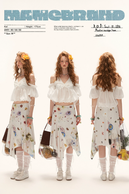 MAMC - "Ethereal Blossom Veil" Puff Sleeve Layered Camisole Top – White WE925