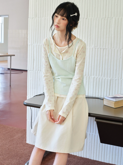DAILY ARTIST - Mint Green Floral Layered Henley Lace Top
