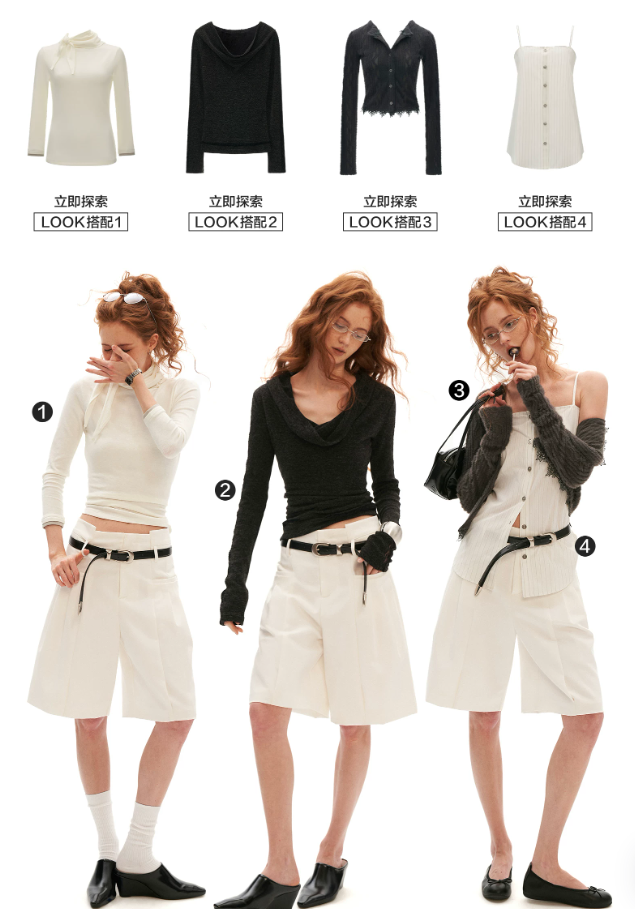 MAMC - Tailored High-Waist Bermuda Suit Shorts (White / Black)