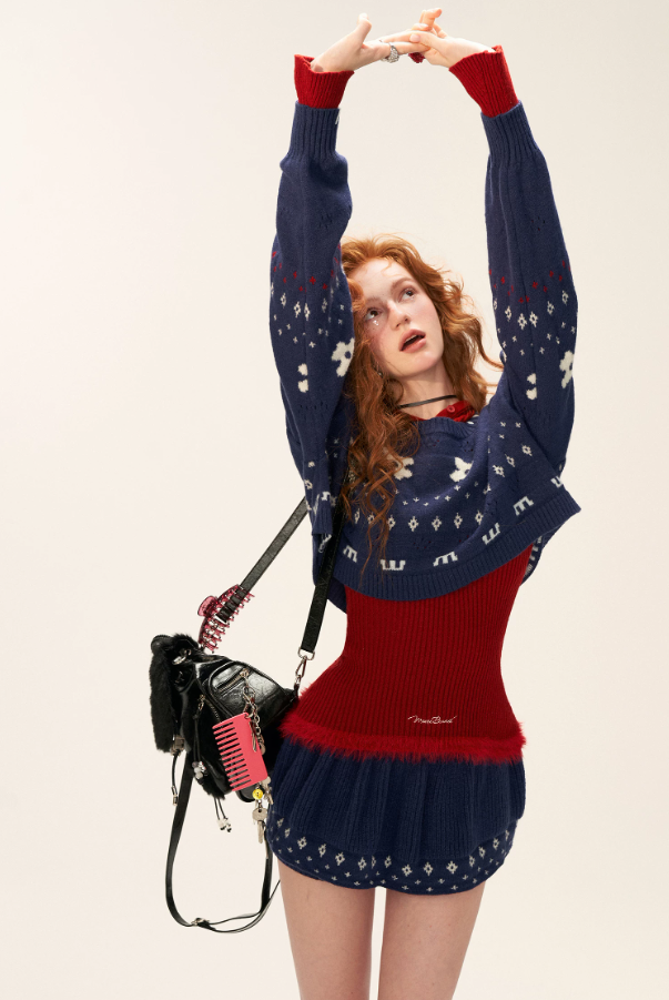 MAMC - Star & Floral Knit Crop Sweater + Skort Set WE770 (Midnight Navy)