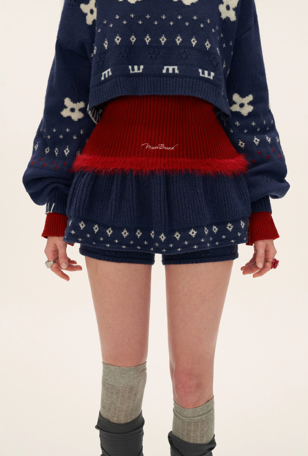 MAMC - Star & Floral Knit Crop Sweater + Skort Set WE770 (Midnight Navy)