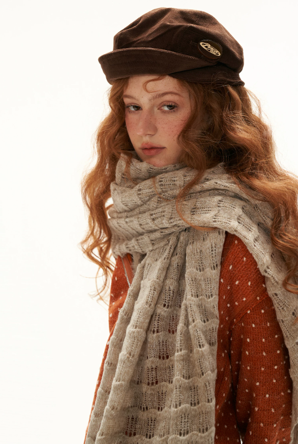 MAMC - Textured Wave Knit Scarf Shawl (Khaki / Gray)