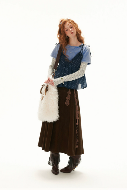 MAMC - Vintage Blue Faux-Layered Star Print Cami & Long-Sleeve Top