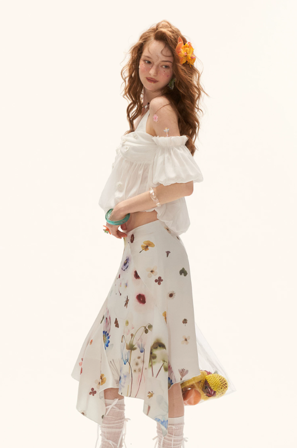 MAMC - "Ethereal Blossom Veil" Puff Sleeve Layered Camisole Top – White WE925
