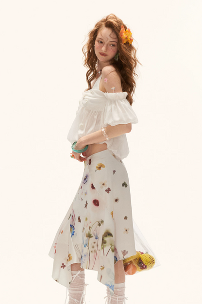 MAMC - "Ethereal Blossom Veil" Puff Sleeve Layered Camisole Top – White WE925