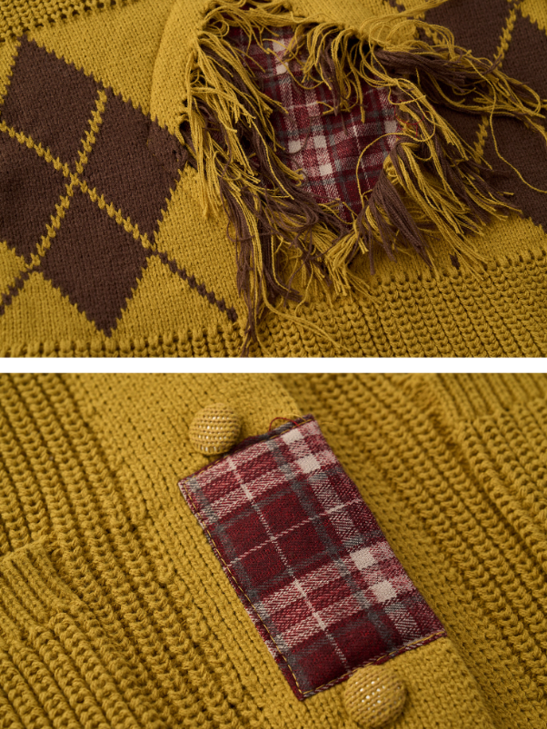 MAMC - Fringe-Appliqué Loose Knit Cardigan – Yellow WE811