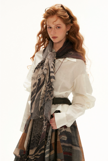 MAMC - White Linen Cotton Ruffle Hem Shirt with Layered Sleeves